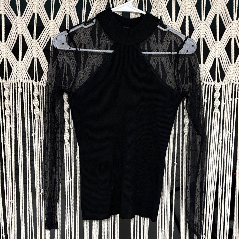 Almost Famous Black Sheer Lace Sleeve Blouse